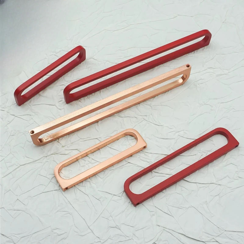 Matte Red ตู้จับห้องนอนที่เรียบง่ายตู้เสื้อผ้าดึงตู้ครัวลูกบิดประตูโมเดิร์นสังกะสีอัลลอยด์เฟอร์นิเจอร์ฮาร์ดแวร์ 1