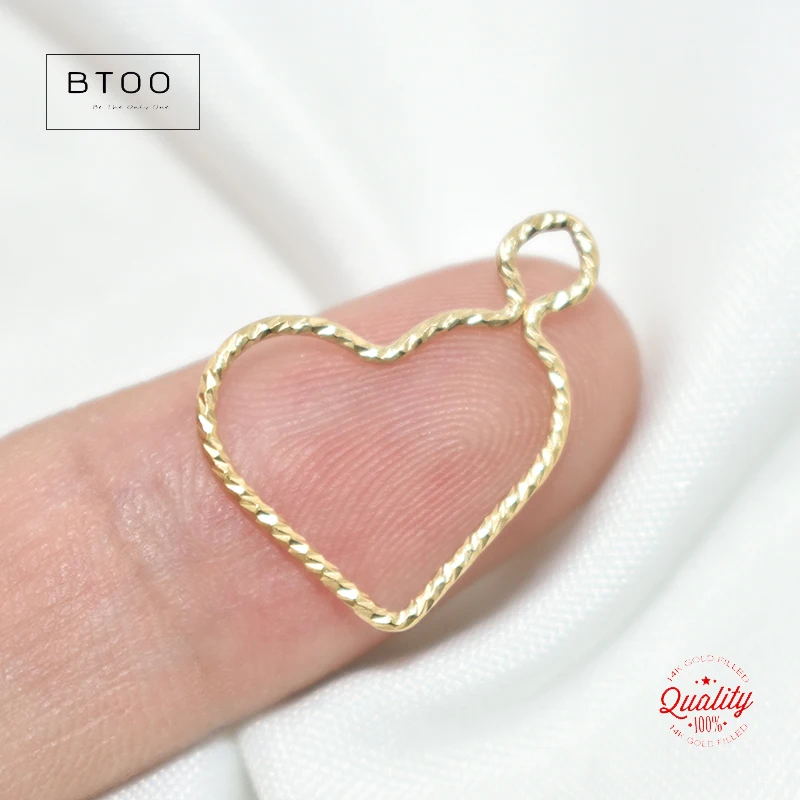 14K Gold Filled Sparkle Heart Charm With Ring 15.5MM Gold Pendant For Bracelet Necklace Earring DIY Jewelry Accessories