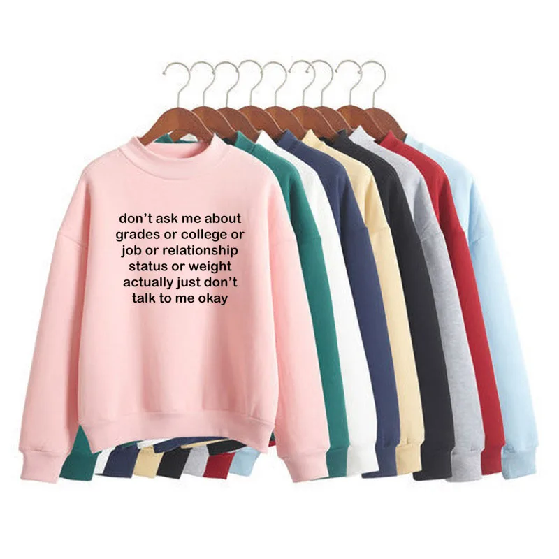 

Don't ask me about grades Print Women Sweatshirt Korean O-neck Knitted Pullover Thick Autumn Winter Candy Color girl Clothes