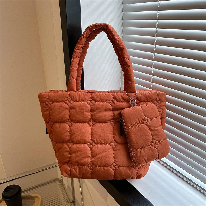 

Fashion Quilted Embroidery Thread Handbag Lightweight Puffy Top-Handle Bag Large Capacity Ladies Small Totes Bag with Mini Purse