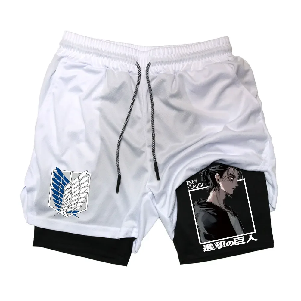 Anime Running Basketball 2 in 1 Quick Dry Men's Gym Sports Shorts Workout Jogging Pants Breathable Phone Pants M-3XL 4