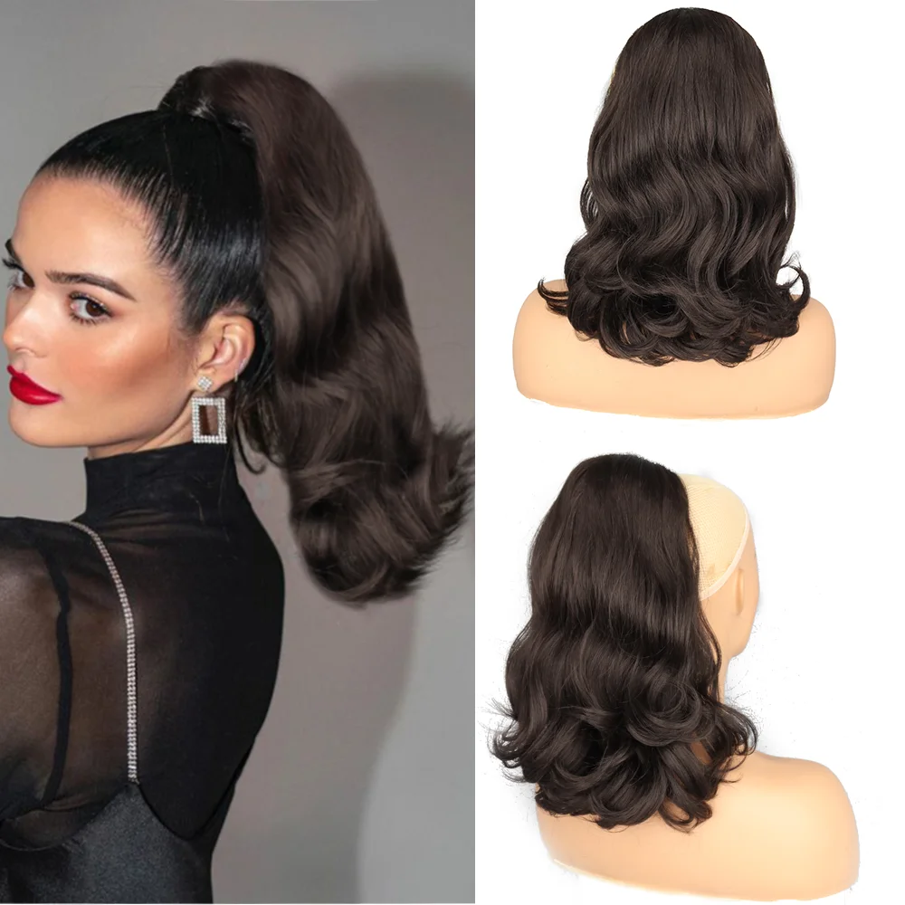 Synthetic Tail Warping 16" Kinky Straight Hairpiece With Two Plastic