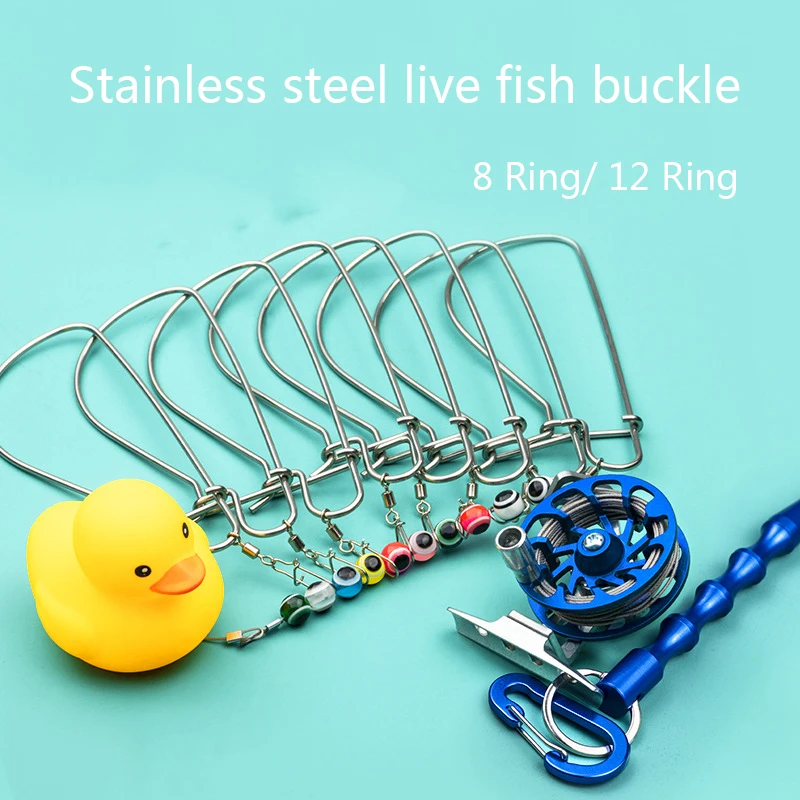 Fishing Lock Buckle with Reel Stainless Steel Live Fish Locks Belt Fishing Tackle Tools Stringer Floats Fishing Reel