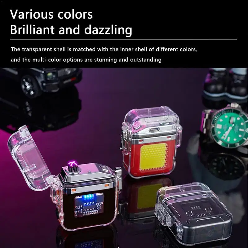 Dual Arc Plasma Waterproof Lighter Watch Transparent Rechargeable USB Flashlight kerosene lighter bbq lighter butane gas lighter cigarette lighter electric arc igniter Windproof Lighter Cigarette Accessories