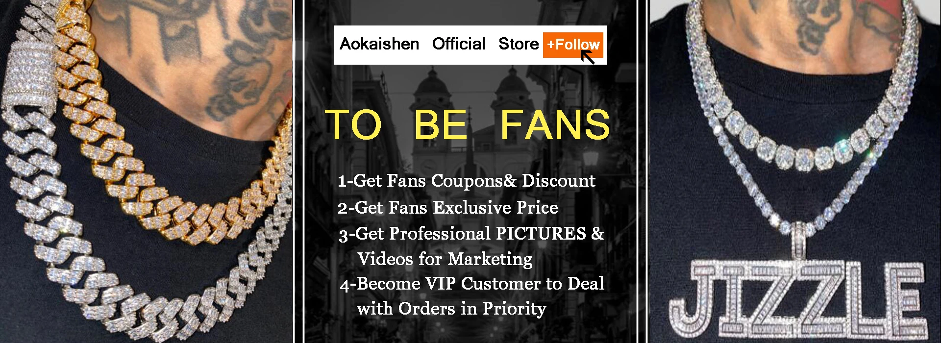 Aokaishen Centipede Cuban Link Chain for Men Real Copper Cubic Zirconia Prong Setting Hip Hop Jewelry Stainless Steel