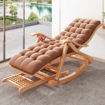 Living room Folding Rocking Armchair relax Sun lounger Nap portable adult Bamboo Recliner chair ergonomic Balcony lazy Furniture 2