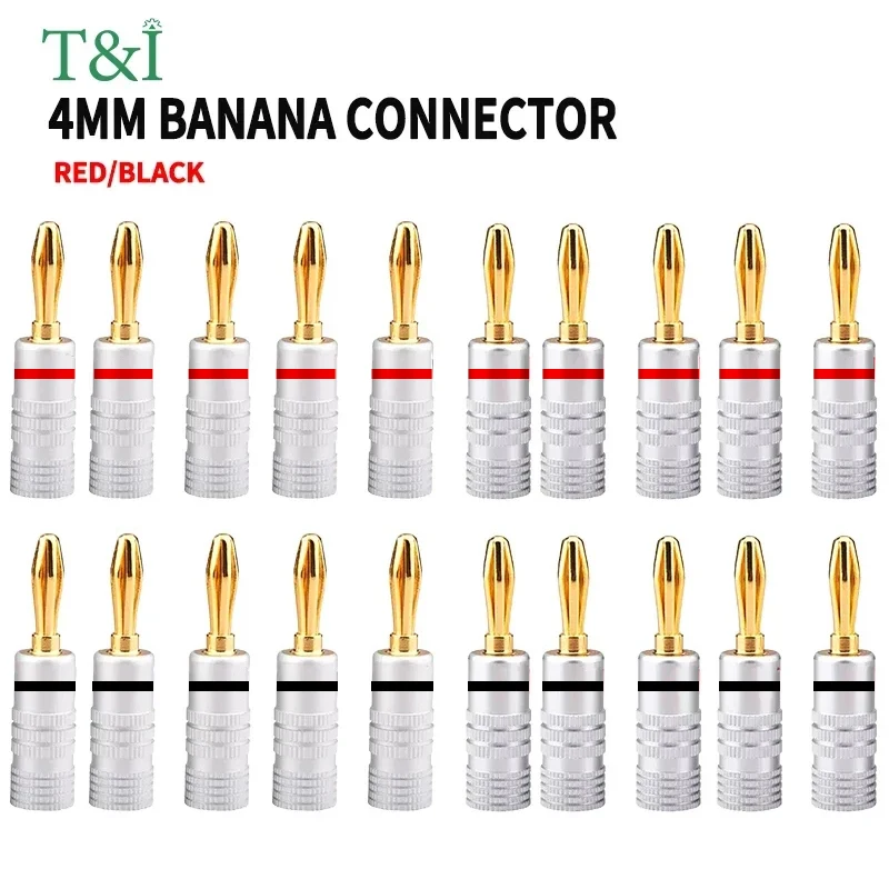 

20pcs/10pairs 4MM Nut Banana Plugs 24K Gold-plated Connector With Screw Lock For Audio Jack Speaker Plugs Black&Red