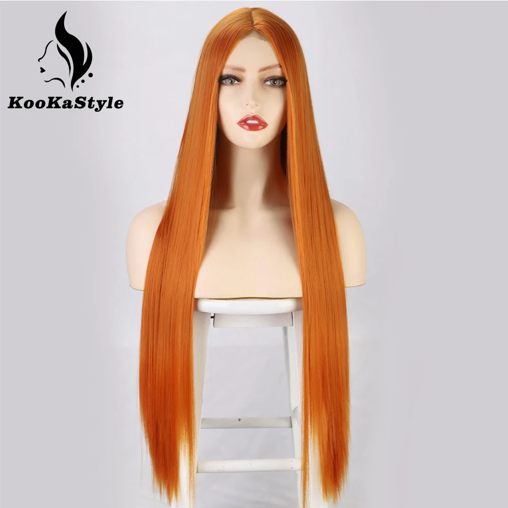 KooKaStyle Synthetic Wig Long Straight Wig for Women Orange Cosplay Wigs for Women Heat Resistant Natural Hair Grey Blonde Hair