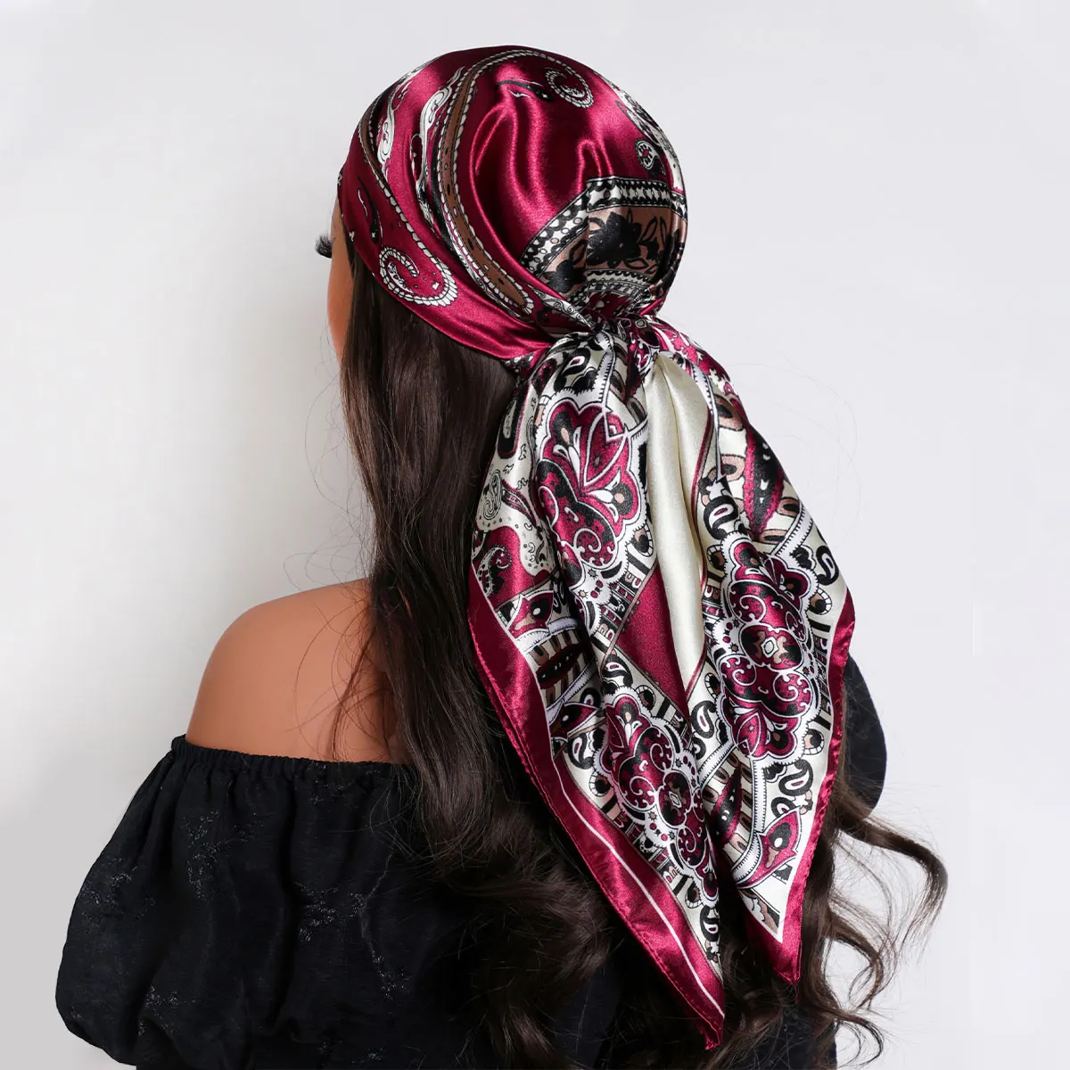 2025 Head Scarf Women Luxury Brand Square Silk Foulard Satin Bandana Summer Soft Neckerchief Hijab Hair Scarves For Ladies