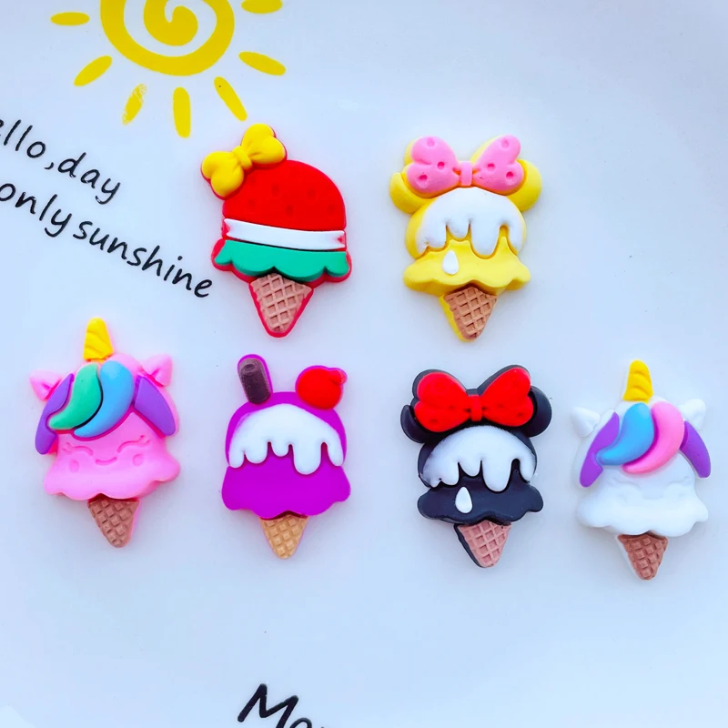 10 Pcs New In 2022 Cute Ice Cream Kawaii Flat Back Soft Rubber DIY Scrapbook Hair Accessories Home Decor Accessories K01