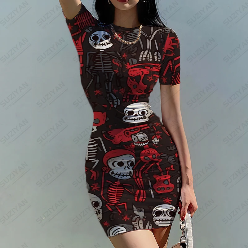 

Модное повседневное женское облегающее платье с 3D-принтом черепа, уличное модное платье, Развлекательное платье, летнее сексуальное облегающее платье