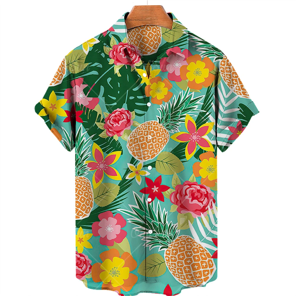 

Hawaiian men's summer shirt, tropical fruit pattern, 3D printing, large vintage beach vacation, fashionable short sleeved sales