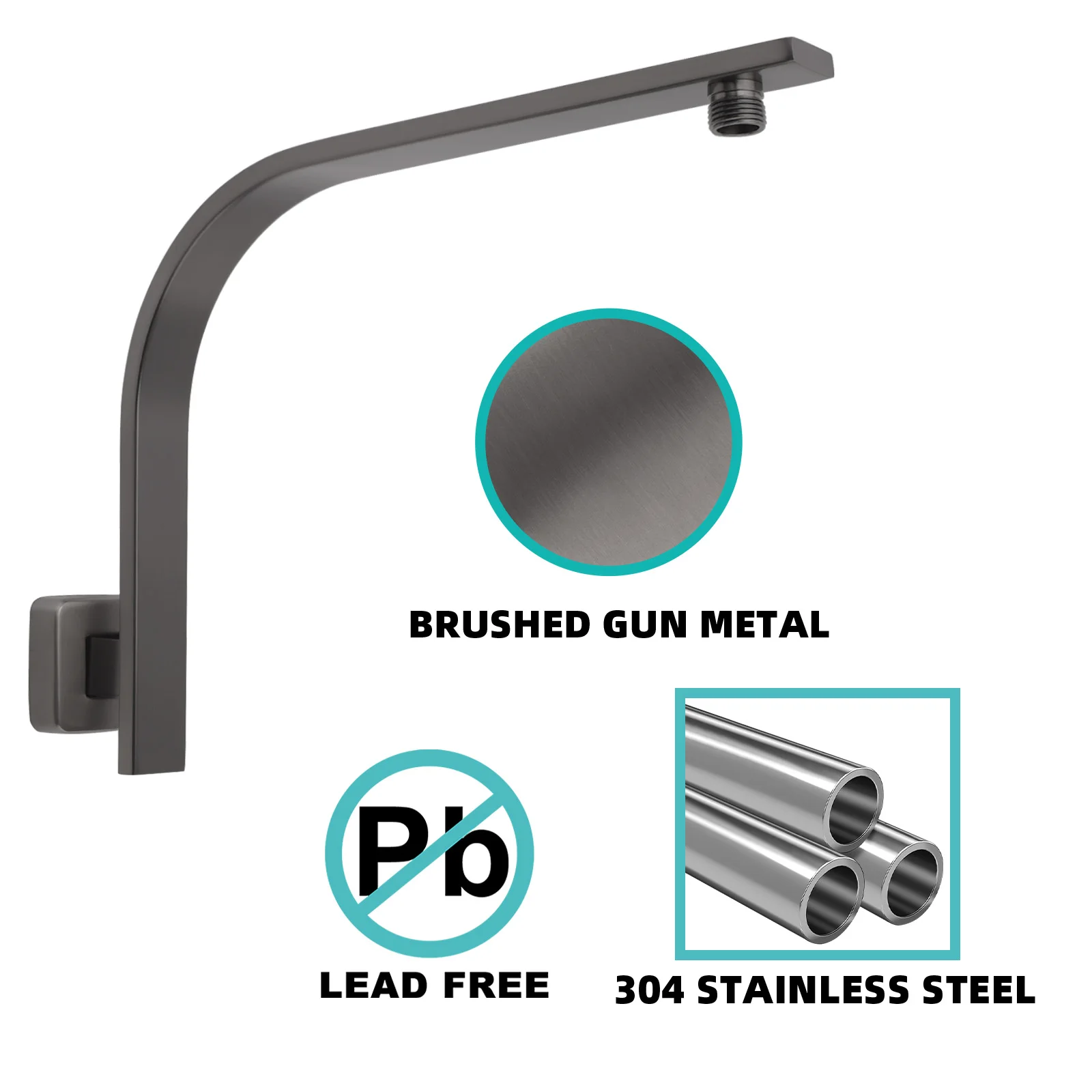 **Sydney Stock** KYLINS Rain Shower Head Set Square 8/10/12'' Rainfall Head Gooseneck Arm Mixer Taps Set Gun Metal Grey WELS