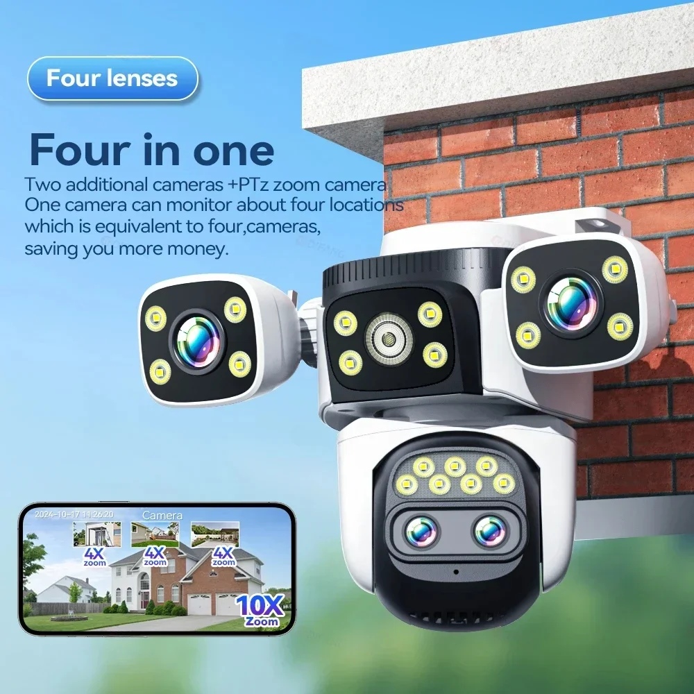ANSVICAM UHD 20MP 10X Zoom Four Screens WiFi IP Camera Wireless Outdoor Four Len