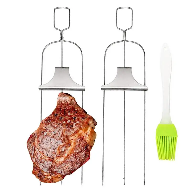 

Шпажки для барбекю, многоразовые палочки для барбекю, гриля, плоские шампуры с нажимным стержнем, кухонная посуда для барбекю