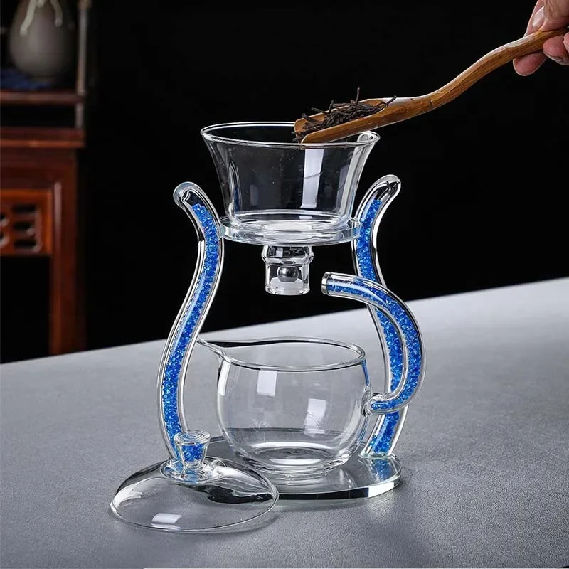 Glass Automatic Lazy Tea Set Crystal Glass Teapot Set Heater Magnetic Rotating Cover Kung Fu Heat-Resistant Teapot 6 Cups