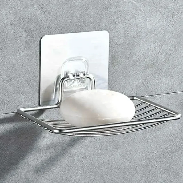 Porte-savon en acier inoxydable, boîte à savon légère, étagère de luxe, sans poinçon, sans clous, salle de bains, vidange monocouche, tenture murale, 1 pièce 2