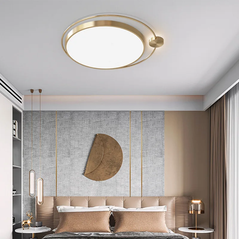 

Modern Creative Ceiling Lamp for Bedroom Dining Room Copper Luxury Indoor Decoration Lighting Fixture Round Planet Corridor