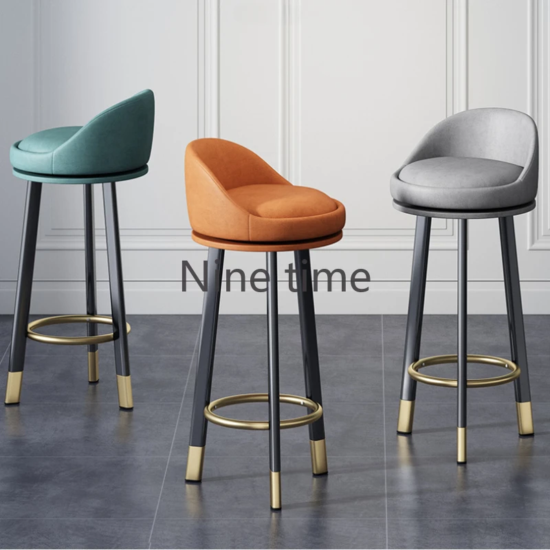 

Comfortable Modern Bar Stools European Multifunction Mobile Backrest Bar Chairs Upholstered Reception Taburete Alto Furnitures