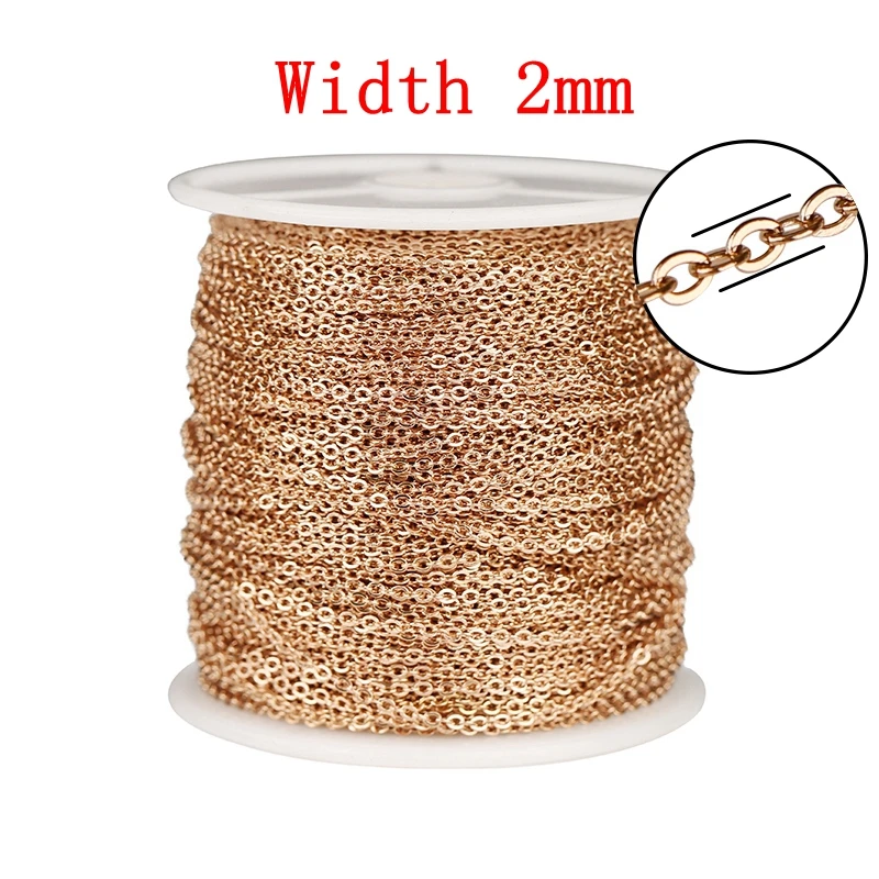 Stainless Steel Rose Gold Link Chain Necklace - 2 Meters, 1-3mm, Bulk for DIY Jewelry Making Supplies Wholesale