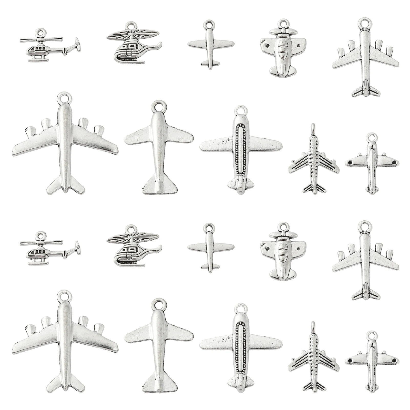 

100Pcs 10 Styles Antique Silver Aircraft Plane Charms Passenger Airplane Helicopter Charms for DIY Jewelry Craft Supplies