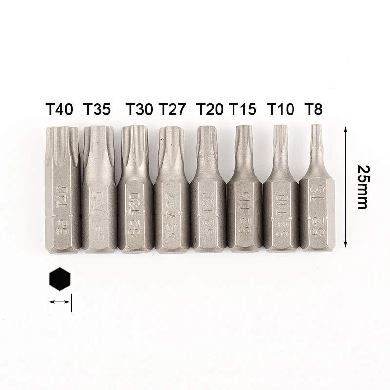 10pcs S2 합금강 25mm 긴 Torx 스크루 드라이버 비트 세트 1/4 육각 섕크 T8 T10 T15 T20 T27 T30 T35 T40 스크류 드라이버 비트