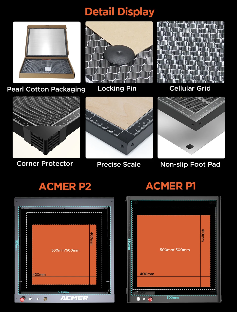 Acmer 400X400mm Universal Honeycomb Worktable For Air Assisted Cutting Dual Scale Laser Engraving Cutting Machine Accessories