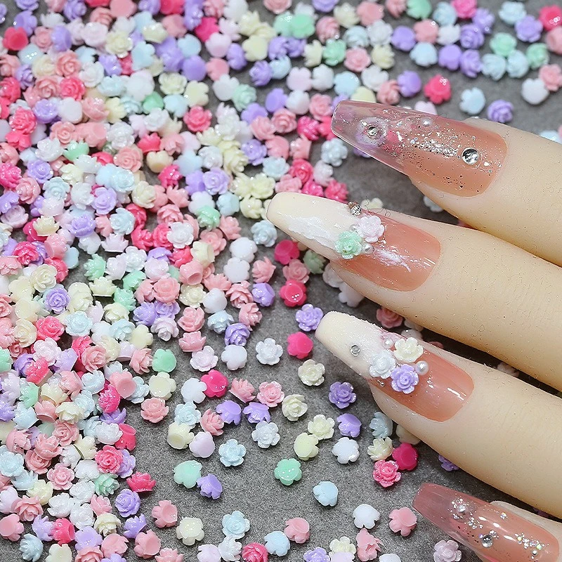 Vibrant Floral Resin Nail Art Ornaments Set