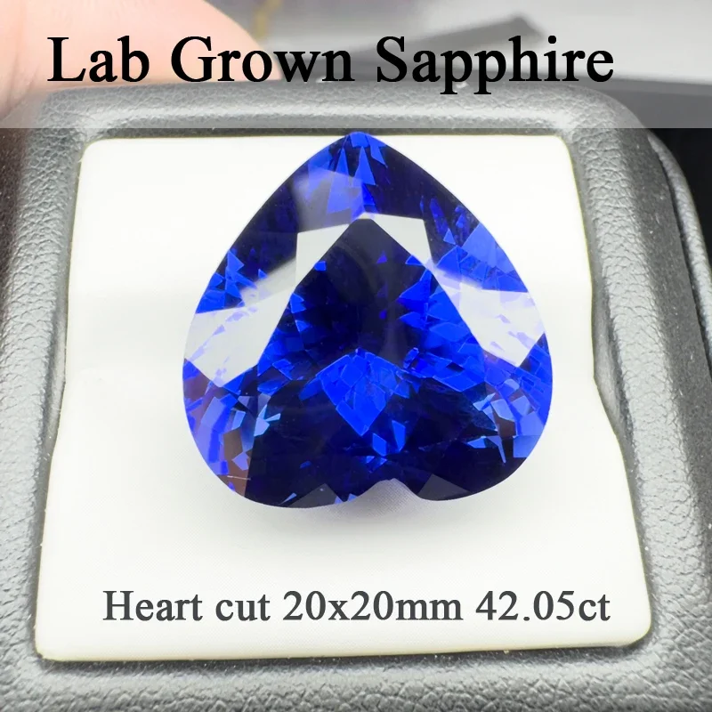 Lab Grown Sapphire Royal Blue Heart Cut 20x20mm 42.05ct VVS1 Gemstone for Diy Jewelry Making with AGL Certificate