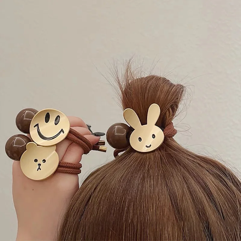 

2Pcs/Pair Cute Cartoon Animals Bear Elastic Hair Bands for Lady Women Rabbit Hair Ties Headdress Girls Hair Accessories