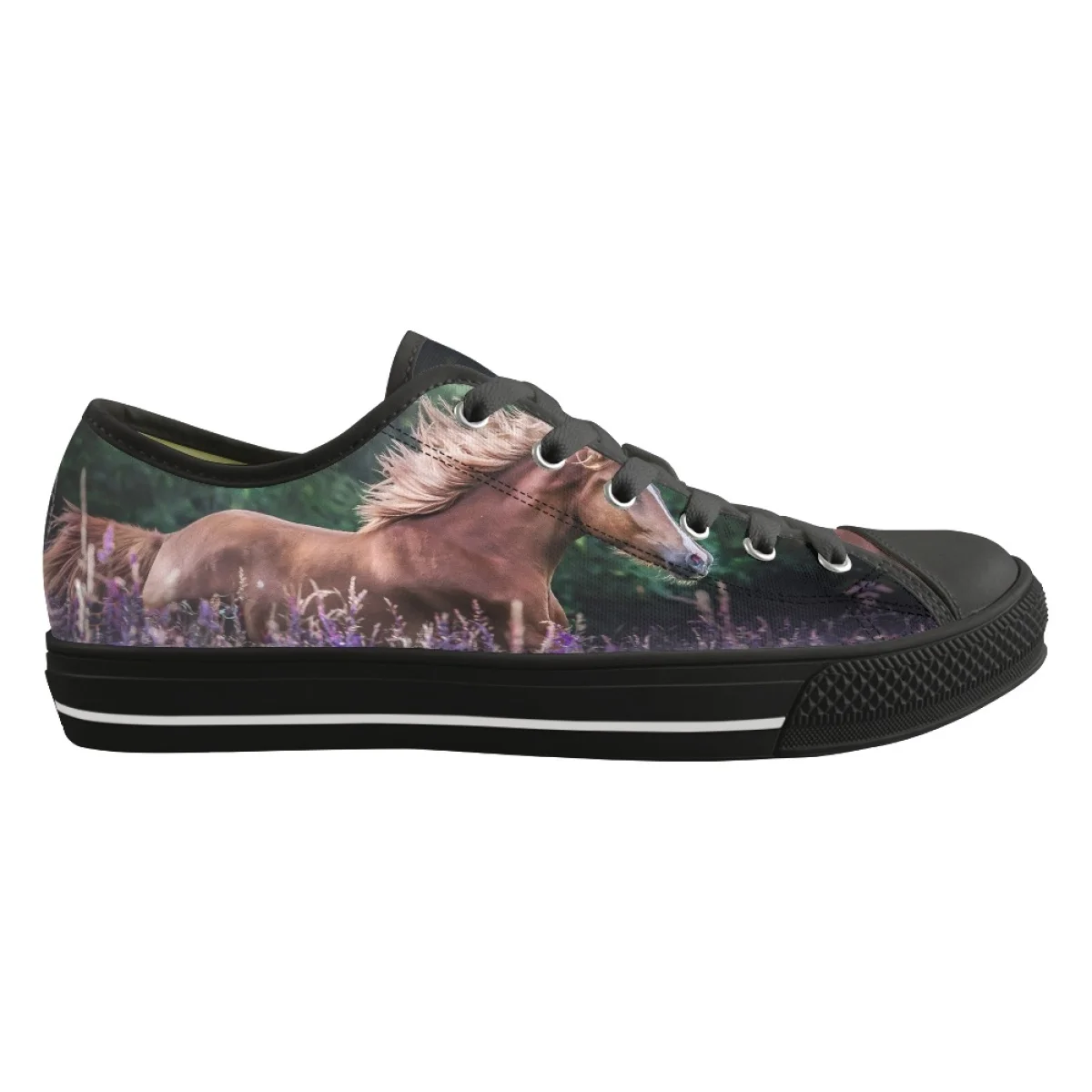 Women's Casual Flat Shoes Summer Fall Classic Low Top Canvas Shoes For Students Fashion Art Running Horse Print Outdoor Sneakers