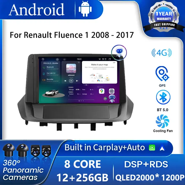 For Renault Fluence 1 2008 - 2017 Car Radio Carplay Player Android Auto Navigation Stereo Wireless GPS Bluetooth WIFI Multimedia