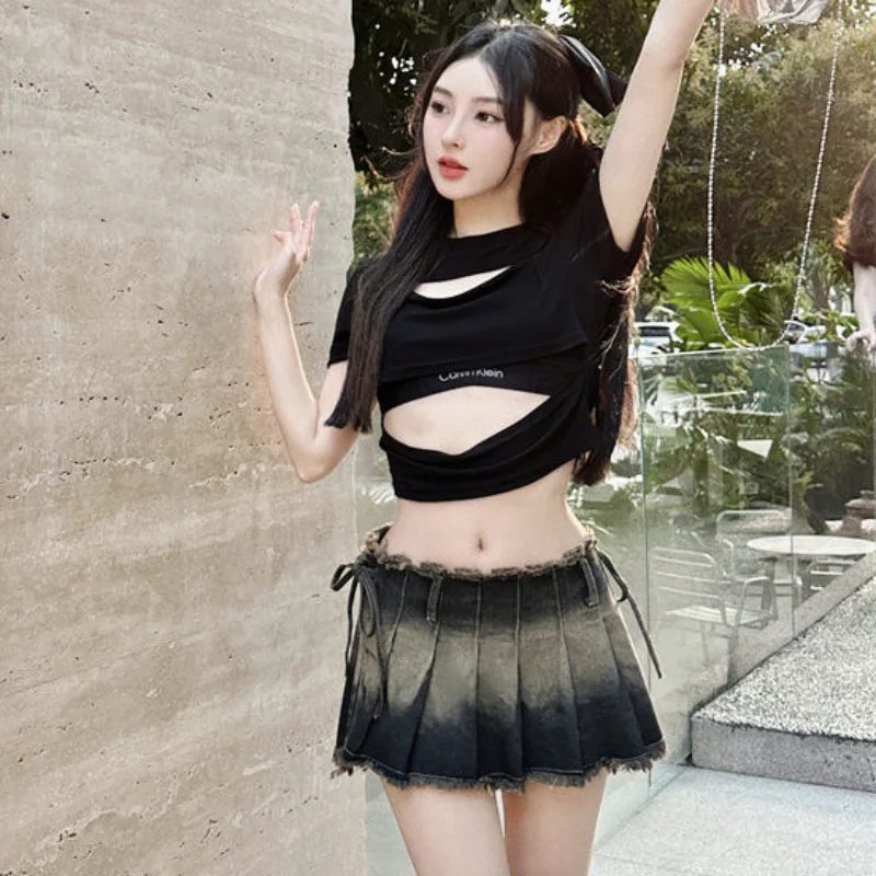 Pleated Clothes Women's Denim Skirt Pants Pleat Skirts for Woman Summer 2023 Premium Chorts A Line Korean Style Streetwear Jeans