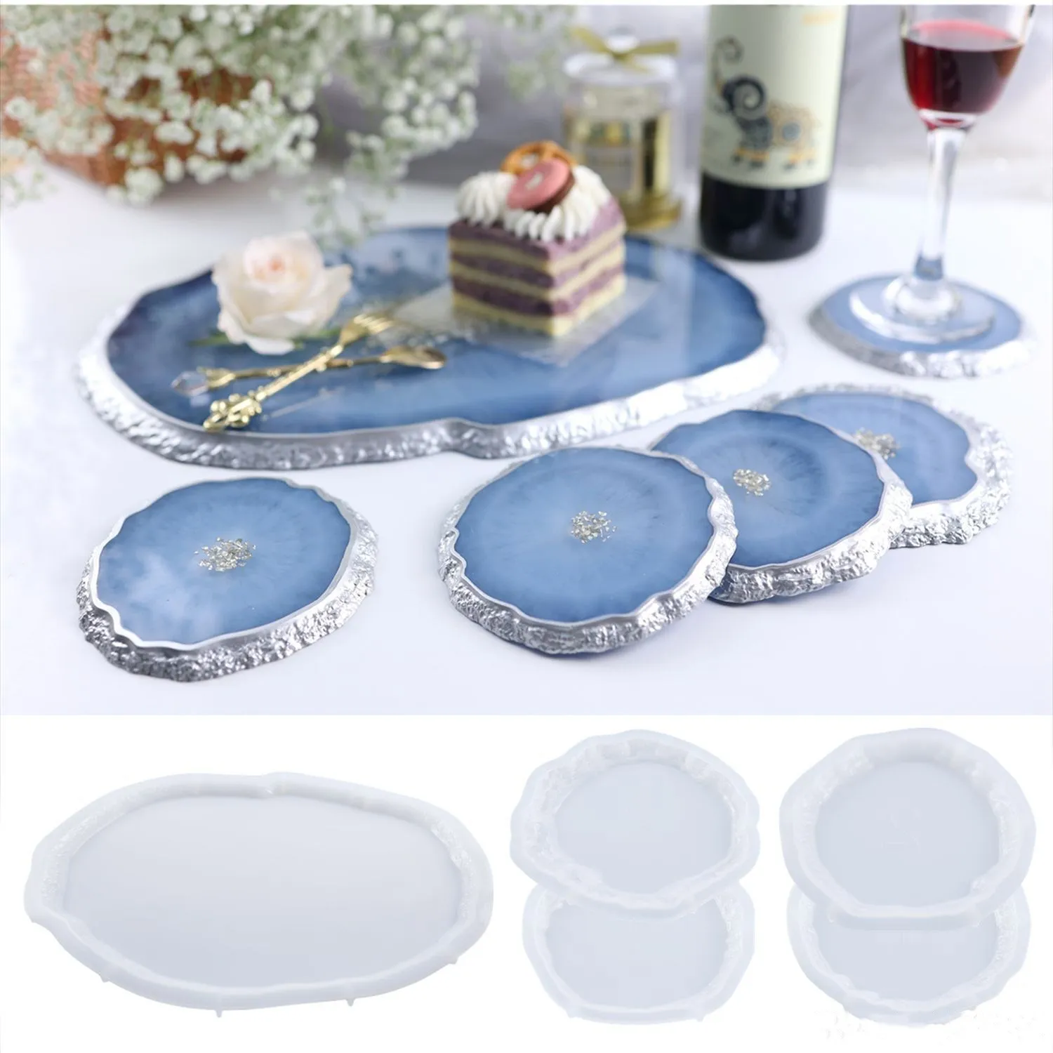 DIY Crystal Resin Molds Large Irregular Oval Round Tray Mirror Coaster Silicone Mold Fruit Tea Palte Disc Decoration Epoxy Molds