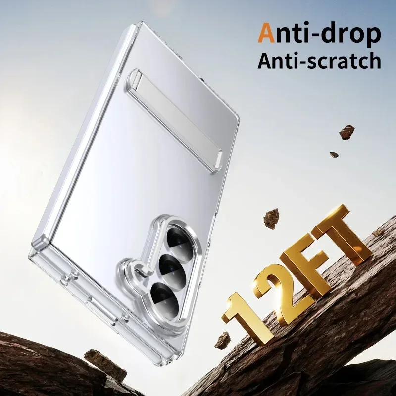 Premium Transparent Shockproof Phone Case with Metal Holder & HD Clarity