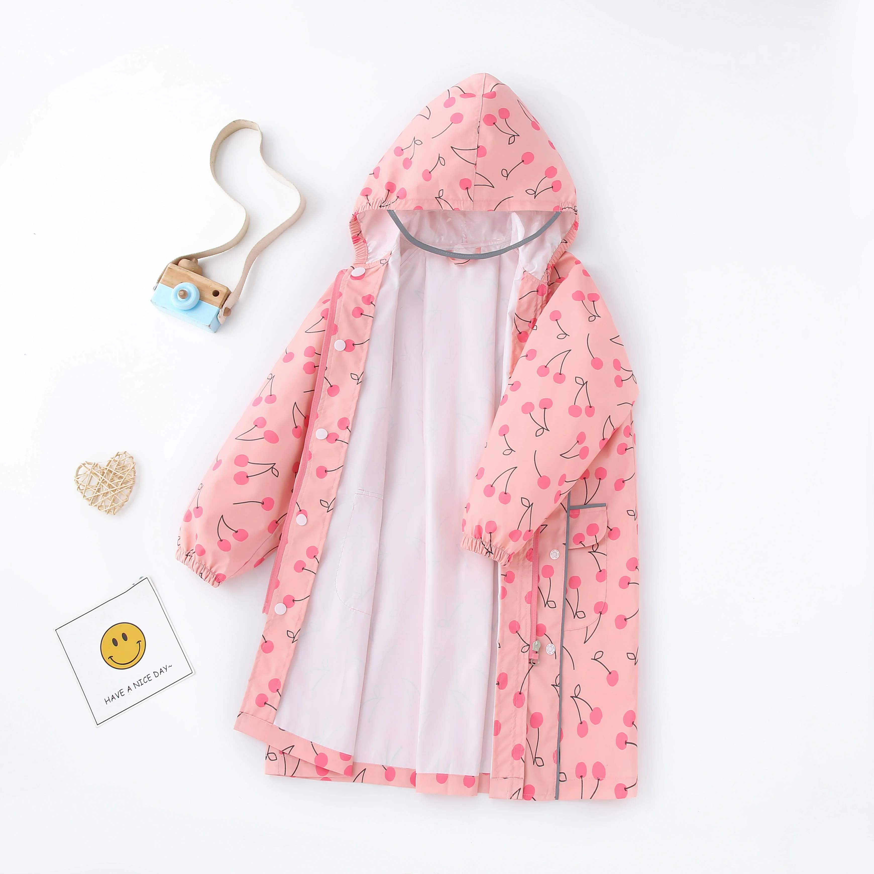 Pink Cherry Children Raincoat Children&lsquo;s Rain Coat Kids Boy Girl Tour Light Waterproof Soft Rainwear Raincoats