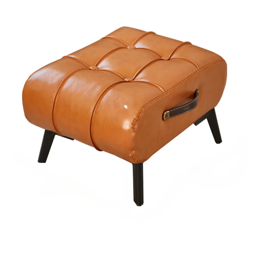 

Low Stool Oil Wax Leather Portable Stool Living Room Sofa Pedal Bench Coffee Table Small Stool Home Shoe Changing