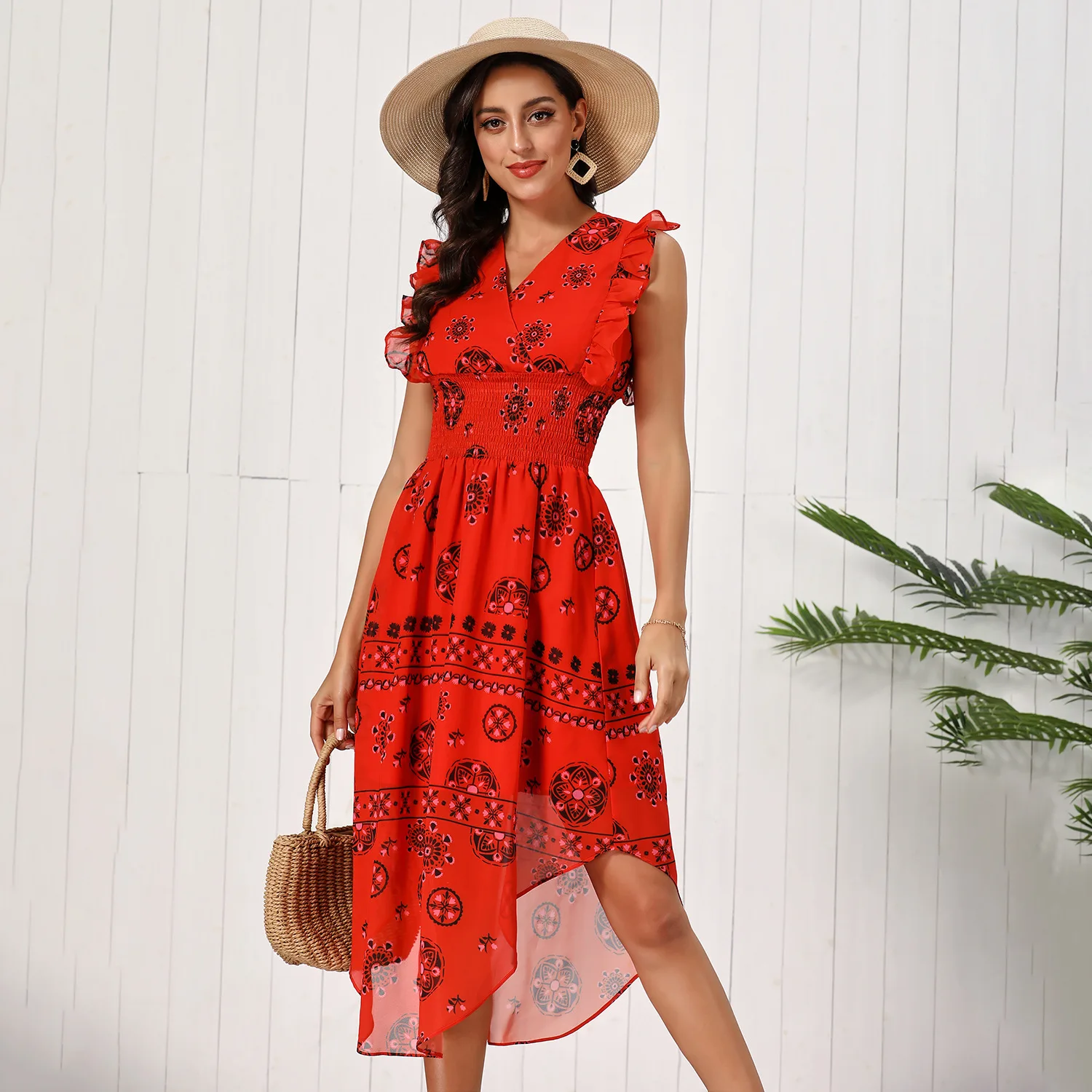 

Fashion Joker Retro Printed Ruffled Dress Tunic Of Cultivate One's Morality Chiffon Skirt Female Alta Costura Feminina Vestido