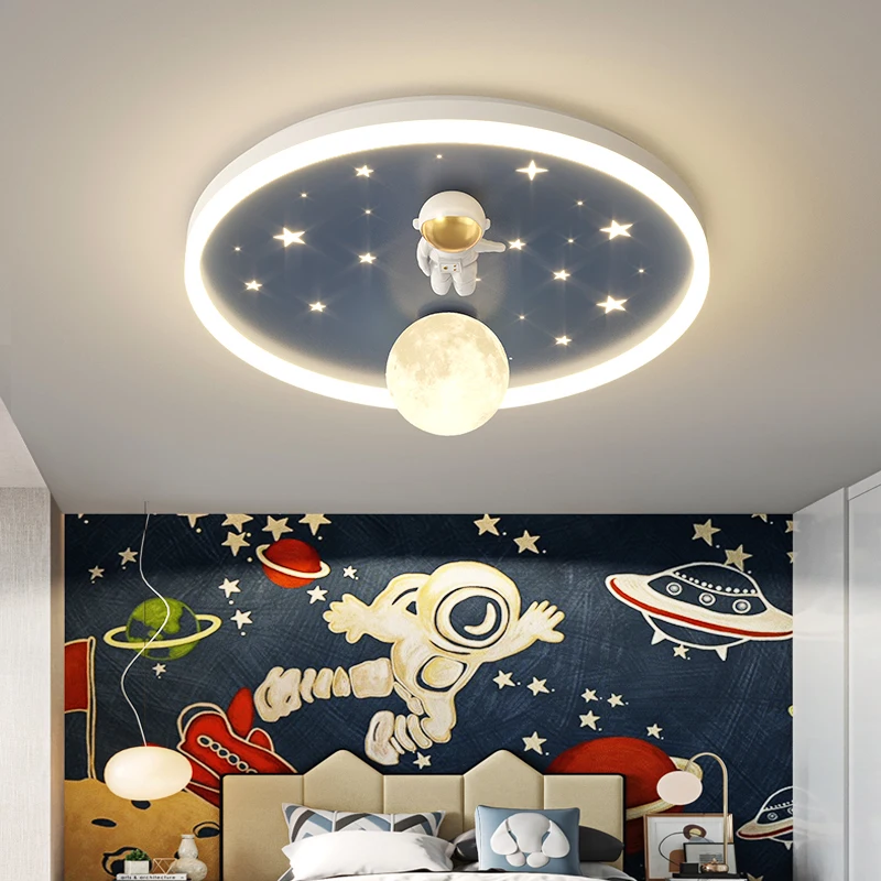 

Children's Room Ceiling Lights Modern Simple Creative Astronaut Moon Cartoon Bedroom Lamps Round Home Indoor Lighting Fixtures