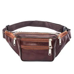 Genuine Leather Men's Chain Waist Pack - Stylish Belt Bag with Phone Pouch (Brown)