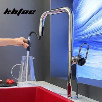 ก๊อกน้ำอ่างล้างจานแบบดึงออกได้ 360 องศา °   ก๊อกน้ำผสมร้อน/เย็นแบบติดตั้งบนฝักบัว พร้อมหัวฉีดแบบหมุนปรับได้ ดีไซน์หรูหรา สีดำ/โครเมียม 2