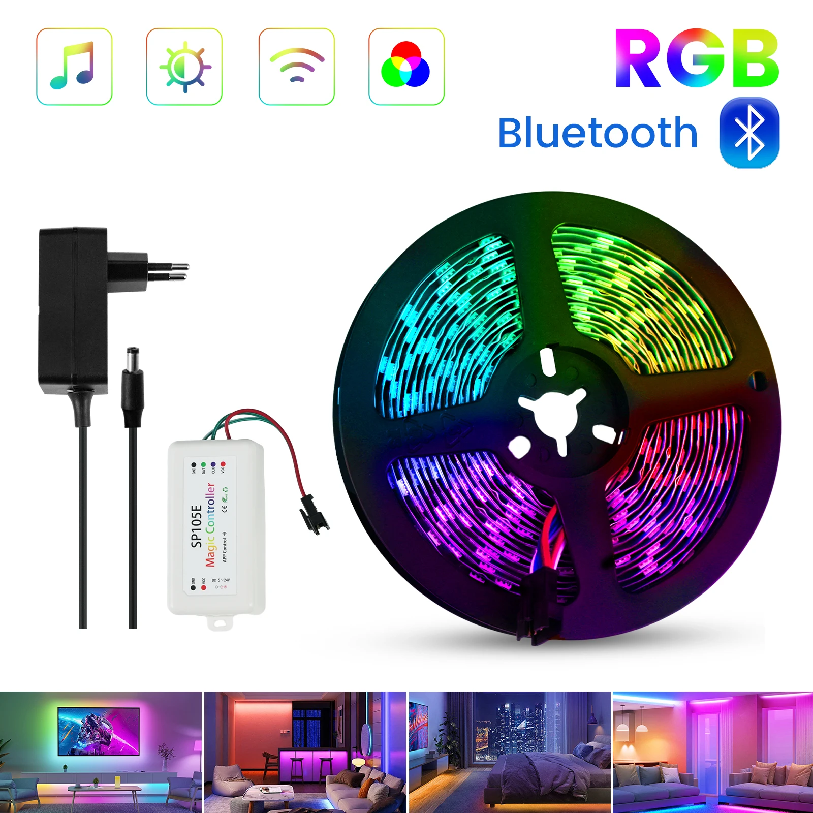 

WS2812B WS2813 Bluetooth LED Strip lights 5050 RGBW Remote control panel+power supply tape diode LED neon night light for Room