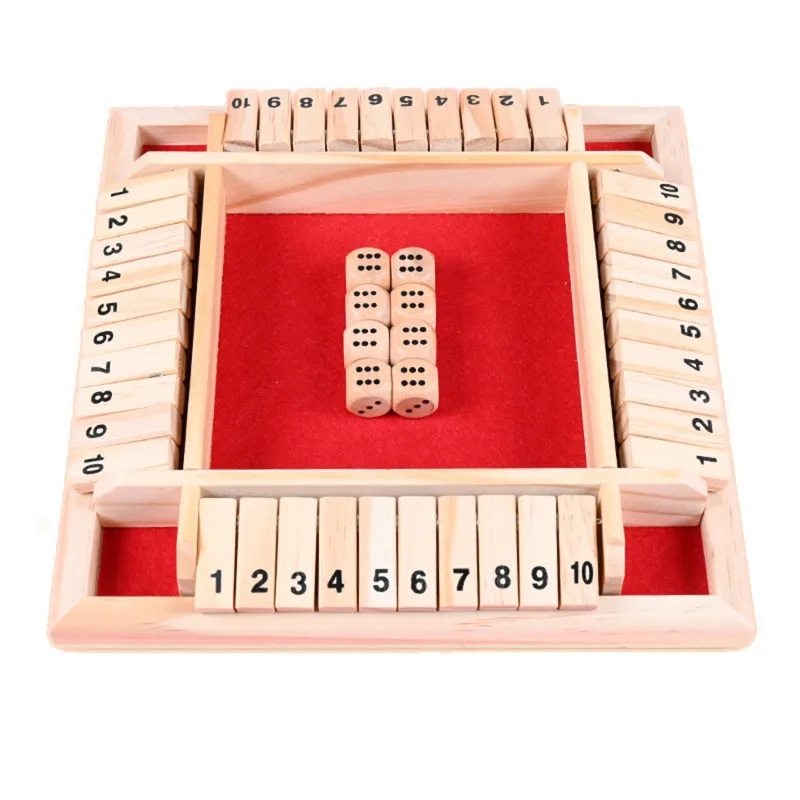 Deluxe Four Sided 10 Numbers Shut The Box Board Game Set Dice Party Club Drinking Games for Adults Families 4