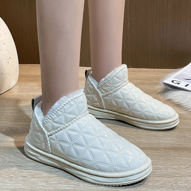 Women's Shoes 2023 High Quality Winter Plush Warm Slip on Mid-Calf Women's Boots Solid Color Round Toe Low-heeled Snow Boots