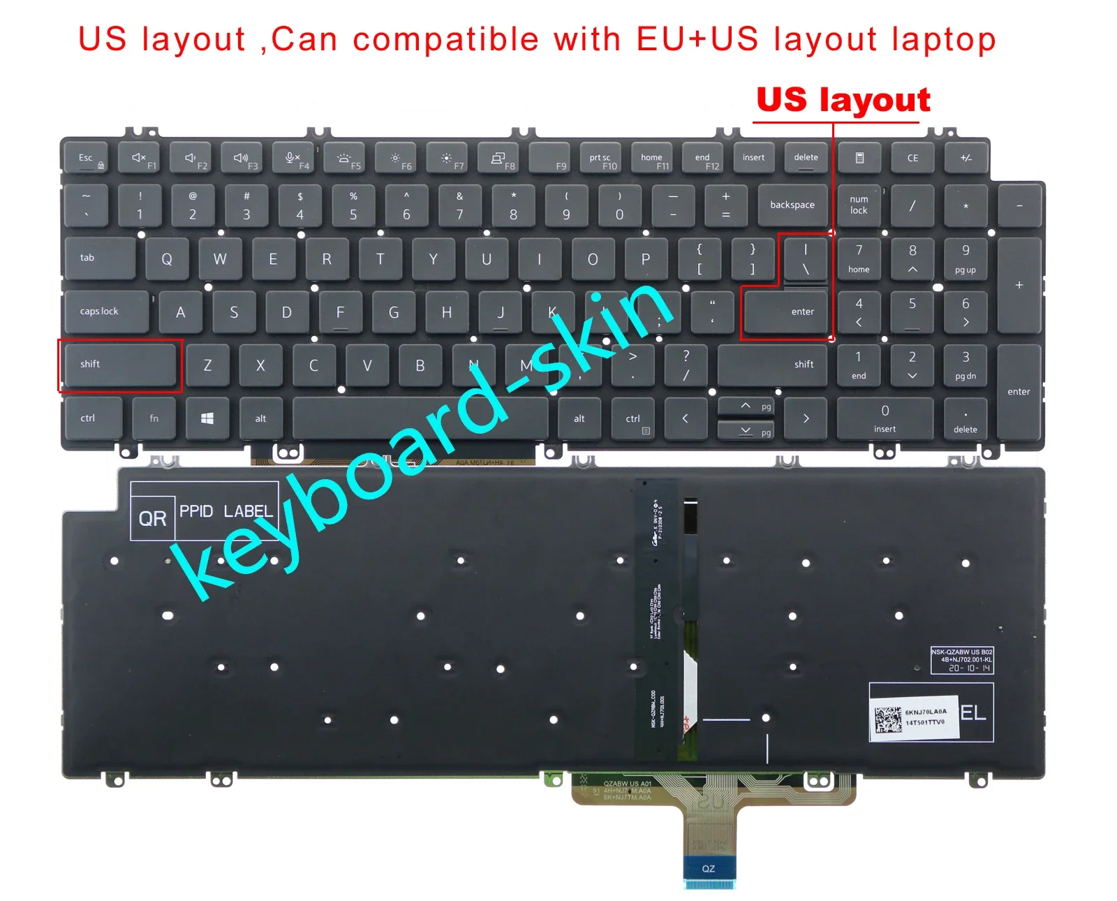 

New laptop US Backlit Keyboard for Dell Latitude 5520 5521 Precision 3560 3561 0N7N16 490.0M607.0201 NSK-QZABW 01