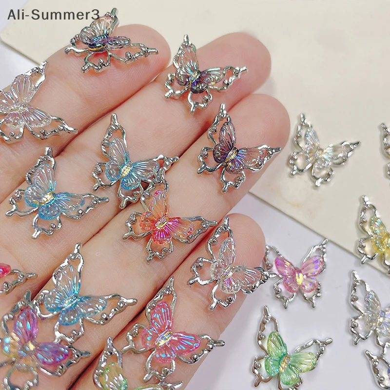 10pcs Colorful Gradient 3D Glitter Butterfly Nail Charms