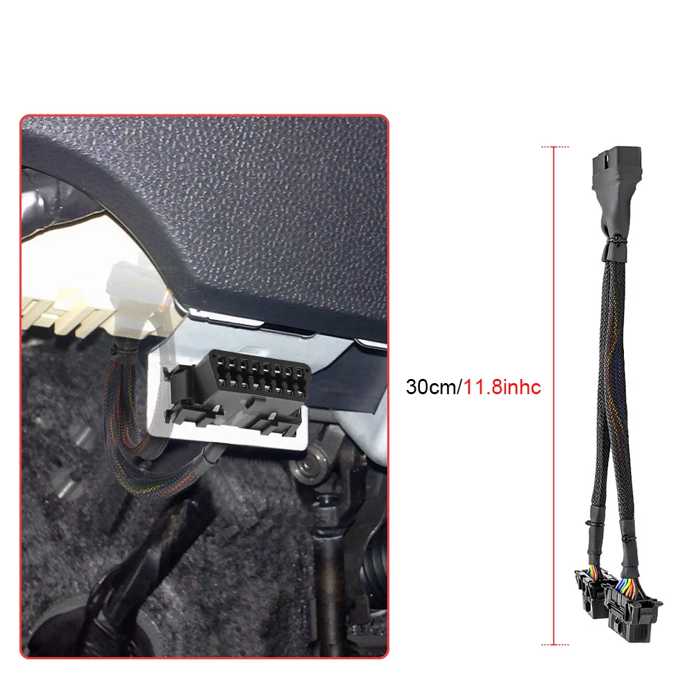 PVC OBD2 16-Pin Stecker auf Dual-Buchse Splitter-Kabel 1 IN 2 Verlängerungsadapter für ELM327 VAG Auto-Diagnosegerät – Detail 2
