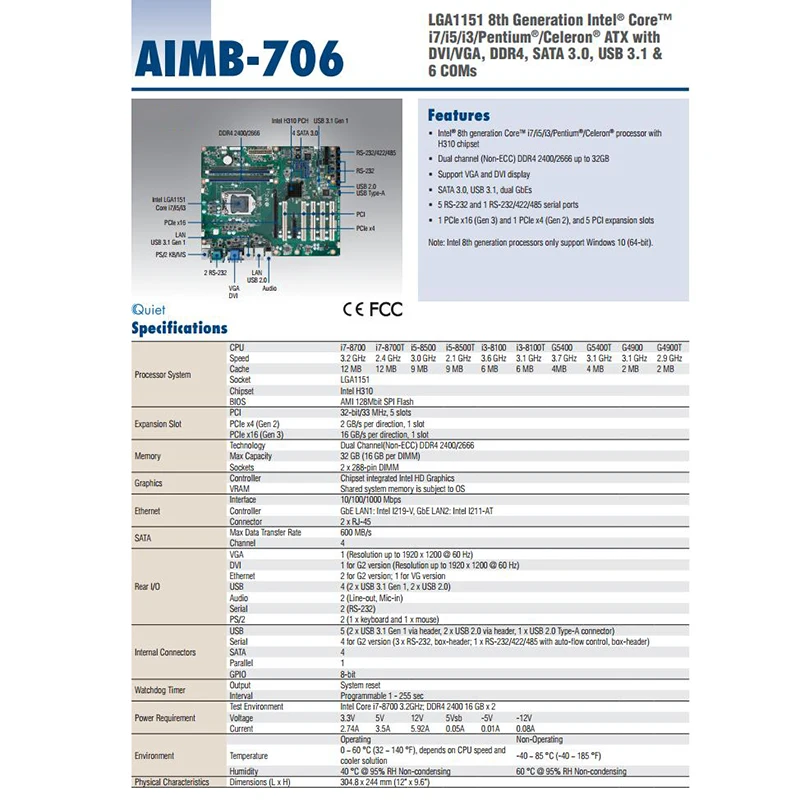 Hot Industrial Motherboard H310 LGA1151 Support 8th/9th Generation Core i7/i5/i3 DDR4 SATA3.0 For Advantech AIMB-706 AIMB-706VG 7 Hot Industrial Motherboard H310 LGA1151 Support 8th/9th Generation Core i7/i5/i3 DDR4 SATA3.0 For Advantech AIMB-706 AIMB-706VG - Image 5