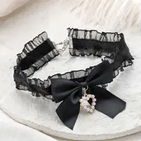 Women's Cute Collar Lolitas Handmade Vintage Lace Heart Choker For Women Gothic Bow Knot Necklace Girls Uniform Accessories - Image 3