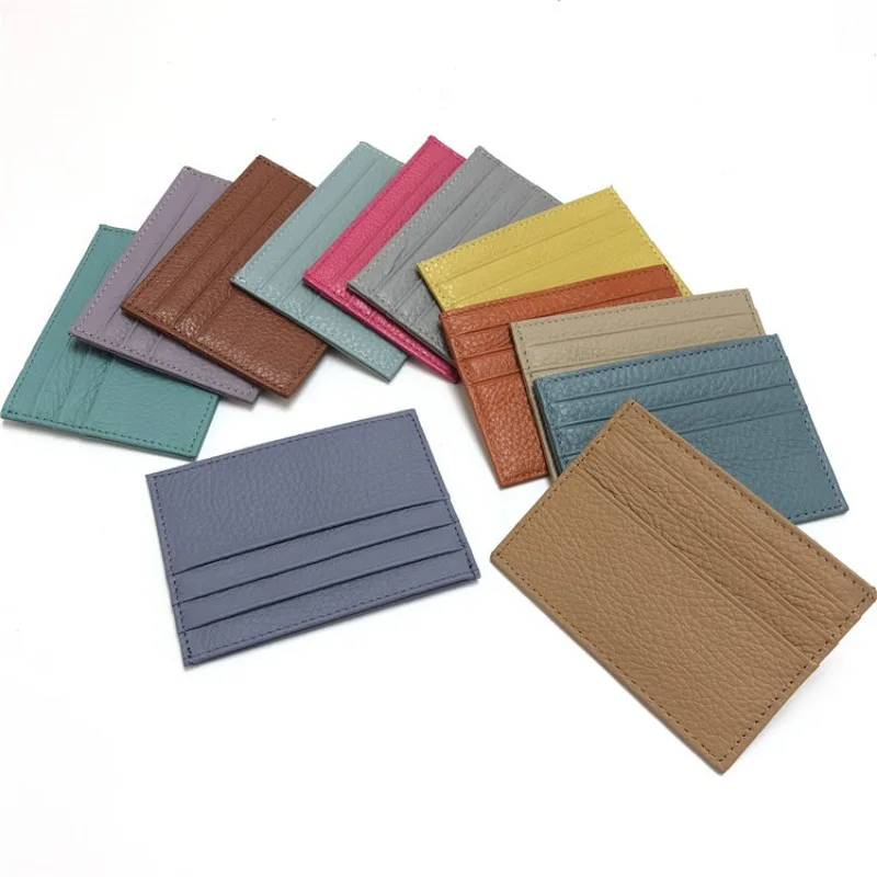 

Серебристая Глянцевая ультратонкая мини-сумка для удостоверения личности, кредитных карт, модный простой однотонный кошелек из натуральной кожи, держатель для карт для мужчин и женщин